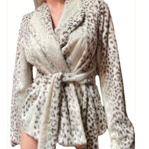 VTG KAREN KANE SNOW LEOPARD White Animal Print FAUX FUR JACKET